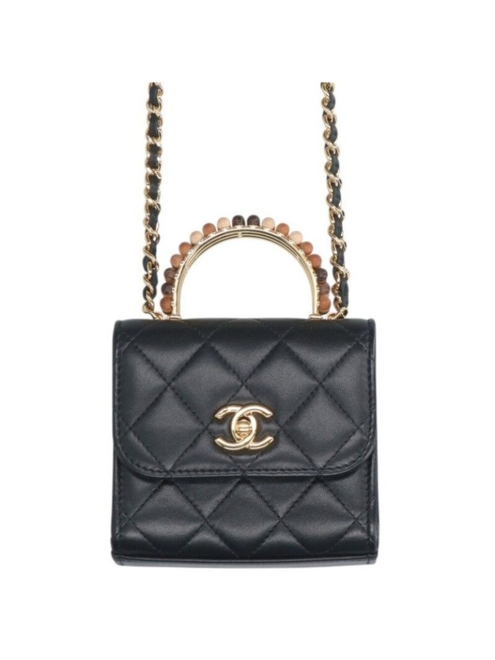Chanel Mini Quilted Beaded Handle Lambskin Shoulder Bag
